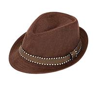 Chapeau de Fedora Trilby Enfants Garçons Filles Chapeau de Soleil Pêche Danse Jazz Voyage Vacances Anti UV Soleil Bob Panama Respirant Topper en Lin Cap Western Mode pour Printemps Eté Automne 5-8 Ans