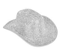 Chapeau de femme INOGIH avec franges et strass - Style western - Cowgirl - Décor de pompon - Fedora de cow-boy pour fête et festival de musique, Argent (Silver), M