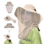 Chapeau de filet de bug, protection solaire large nette bug pour la tête, chapeau respirant avec filet caché détachable, soleil réglable pour les femmes et les hommes, le kaki, les sports