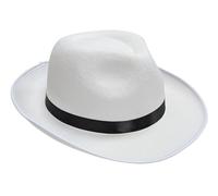 Chapeau de gangster blanc - Chapeau trilby blanc pour adultes avec bande noire - Accessoires de déguisement de détective de mafia des années 1920 et 1940 - Chapeaux de détective privé Gatsby le