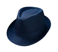 Chapeau de gangster pour homme et femme, Trilby Chapeau Fedora Unisexe Classique Panama Chapeau Snap Vintage Style Dress Chapeau Comhats Été Chapeau de Plage Chapeau Jazz Chapeau de Mariage, A bleu, L