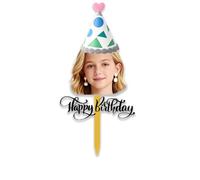 Chapeau de Gâteau Personnalisé avec Découpage de Photo de Visage - Décoration de Dessert sur Mesure pour Anniversaires et Fêtes - Ajout de Texte, Âge et Étiquettes de Souhaits - Topper de Gâteau