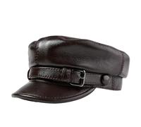 Chapeau de Gavroche en Cuir véritable pour Homme, Style pêcheur, Automne-Hiver, à Calotte Plate, Style Marin/Chauffeur,Maroon,XL