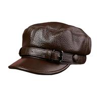 Chapeau de Gavroche en Cuir véritable pour Homme, Style pêcheur, Automne-Hiver, à Calotte Plate, Style Marin/Chauffeur,Marron,L