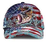 Chapeau De Golf Pêche 3D Imprimé Américain Drapeau Américain Modèle d'eau Pêcheurs Amoureux des Poissons 4 Juillet Unisexe Casquette Hip Hop Lègére Protection Solaire Casquette Trucker