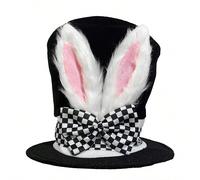 Chapeau de haut-forme blanc de lapin du jour de Pâques, accessoire de costume du lapin d'Alice aux pays des merveilles, du Lièvre de Mars pour hommes et femmes, avec des oreilles, Noël Taille UniqueAn