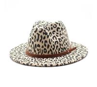 Chapeau de jazz à bord plat imprimé léopard chapeau en feutre à bords droits (beige)
