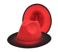 Chapeau de jazz dégradé de couleur pour femmes, chapeau haut-de-forme en laine pour hommes, chapeau d'extérieur pour hommes, chapeau grillagé, Rouge, Taille unique
