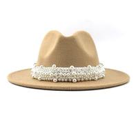 Chapeau de jazz élégant pour femme avec perles et chapeau haut de gamme, chapeau en laine pour femme, beige, L