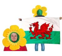 Chapeau de jonquille galloise et cape à porter pour adultes - Kit d'accessoires de supporters du Pays de Galles - Pour le sport et le rugby des six nations - Coupe du monde de football