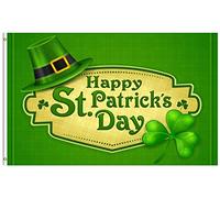 Chapeau De La Saint-Patrick Avec Trèfle Vert À Carreaux Drapeaux Décoratifs D'Extérieur 90X150Cm Double Face Drapeaux Décoratifs D'Extérieur Durable Bannière Pour Extérieure Porte Maison