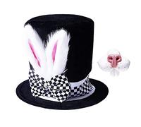 Chapeau de lapin de Pâques avec nez de lapin pour adulte - Costume de sorcière pour homme et femme - Chapeau de sorcière blanc avec oreilles de lapin noires - Chapeau de déguisement en velours pour