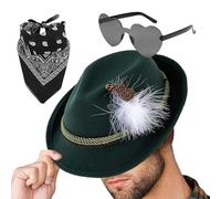 Chapeau de l'Oktoberfest, chapeau bavarois, 1 chapeau Fedora Oktoberfest avec foulard et lunettes, accessoires de déguisement de l'Oktoberfest, chapeau bavarois alpin