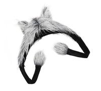 Chapeau de loup surdimensionné avec oreilles et pompons pour ski Accessoires photo de dessin animé Fourrure Emballage de tête pour Halloween Chapeaux en peluche pour enfants, gris foncé, taille unique