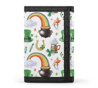 Chapeau de Lutin de la Saint-Patrick, Pot d'or, Portefeuille à Trois Volets Arc-en-Ciel sur Blanc, Porte-Monnaie élé avec Porte-clés, Porte-Cartes de crédit pour factures, reçus, Femmes et Hommes