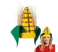 Chapeau de maïs drôle, chapeau Cornhole | 11 pouces feuilles vertes enveloppes brunes épis de maïs alimentaire chapeau vêtements | Cosplay nouveauté adulte drôle nourriture aliments thème fête
