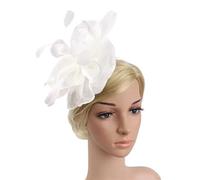 Chapeau De Mariage Bandeau en maille fleurie plumes de mariage for cocktail, thé, fête, chapeaux fascinateurs(White)