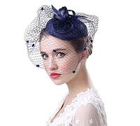 Chapeau de Mariage Bibis Femme Coiffure Bride Fascinator Épingle à Cheveux Nuptiale élégantes en Maille Cocktail Derby Églises Cérémonie Photographe Soirée Déguisement Noël,Marine,TU