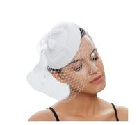 Chapeau De Mariage Chapeau bibi en feutre for femme, voile résille, petite peluche, décoration forme de vague, pinces à cheveux, coiffure mariage, cocktail(WHITE)