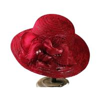 Chapeau De Mariage Chapeau de soleil for femme, élégant, en, avec perles et fleurs, pliable, respirant, à larges bords, idéal for la plage, printemps été(Red)