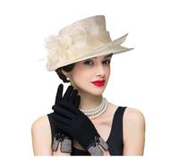 Chapeau De Mariage Chapeaux bibi à dessus plat for femmes, élégants chapeaux de mariée avec plumes(Beige)