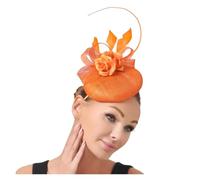 Chapeau De Mariage Charmant chapeau de mariage for femme, chapellerie, plumes, fleurs, fascinateurs, bandeau for dames, fête, thé, dîner, coiffe(Orange)