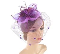 Chapeau De Mariage Coiffe de mariée rétro pince à cheveux chapeau cocktail fête mariage fascinateurs fleur maille chapeaux(Purple)