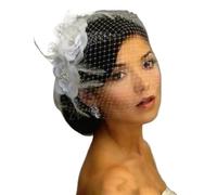 Chapeau De Mariage Dentelle Birde Cage Mariage Fleur Voile Blanc Visage Court Plume Filet Vintage Fascinator Mariée Chapeaux avec