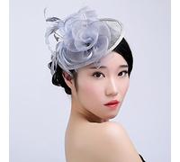 Chapeau de mariage et bibi tendance en maille avec plumes et rubans pour femme, Argenté, Taille unique