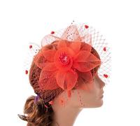 Chapeau De Mariage Fascinators for femmes élégantes chapeaux cocktail thé fête chapeau charmant maille voile bandeaux de mariée pinces à cheveux(Red)