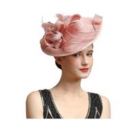 Chapeau De Mariage Grand chapeau bibi en sinamay, fantaisie multicolore, coiffe florale for fête de thé, haut forme for femme, d'église(Nude Pink)