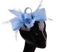 Chapeau de Mariage Imitation Sinamay Mariage Coiffe Mariée Fascinator Chapeau Épingle À Cheveux Avec Plumes Fantaisie Accessoires Dames pour Déguisment Soirée Fête(LIGHT BLUE)