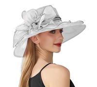 Chapeau de mariage pour femme avec fleurs en organza - Chapeau d'église à large bord - Fleurs de mariée élégantes - Protection solaire pour l'été - Chapeau de plage - Chapeau de thé pour le Kentucky
