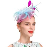 Chapeau De Mariage Serre-tête en filet et plumes for femme, bandeau for mariage, cocktail, fleurs, maille, pince à cheveux, for fête de thé(Sky Blue)
