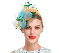 Chapeau De Mariage Serre-tête en filet et plumes for femme, bandeau for mariage, cocktail, fleurs, maille, pince à cheveux, for fête de thé(Light Blue)