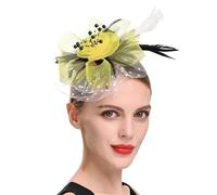 Chapeau De Mariage Serre-tête en filet et plumes for femme, bandeau for mariage, cocktail, fleurs, maille, pince à cheveux, for fête de thé(Yellow)