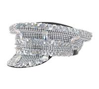 Chapeau de mariée capitaine avec cristaux pour mariée, officier pour mariage, enterrement de vie de jeune fille, chapeau clouté, Argenté., Taille unique