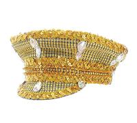 Chapeau de mariée capitaine avec cristaux pour mariée, officier pour mariage, enterrement de vie de jeune fille, chapeau clouté, doré, Taille unique