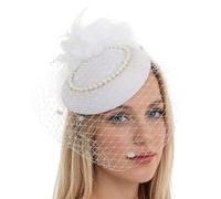 Chapeau de mariée compact avec voile de cage à oiseaux et détails de plumes pour le thé, les fêtes de mariage, les cocktails, les occasions - Bibi formel - Voile en maille - Plume