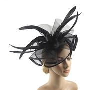 Chapeau de mariée décoratif attrayant plume bowknot maille décor pilulier chapeau noir