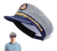 Chapeau de Marin Rayé Bleu Marine Réglable en Coton | Léger et Portable, Lettres Venezia Imprimées, Usage Quotidien et Décor, pour Adultes et Enfants