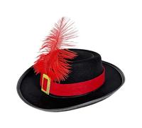 Chapeau de mousquetaire noir | Adulte | Cosplay avec écharpe et plumes | Rouge | Coiffe fantaisie respirante Accessoires de vêtements pour filles et garçons