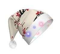 Chapeau de Noël à DEL à fleurs de cerisier japonais pour adultes - Couvre-chef de fête du Nouvel An, vacances en peluche chaude et confortable, bonnet Merry Beanie