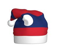 Chapeau de Noël adulte en peluche avec drapeau YYHHAOFA du Laos Image avec toucher doux pour fête de Noël