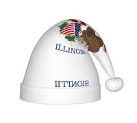 Chapeau de Noël avec drapeau de l'État de l'Illinois - Chapeau classique de Père Noël et Nouvel An - Parfait pour les fêtes de fin d'année, Halloween