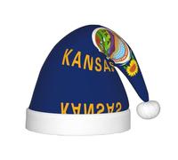 Chapeau de Noël avec drapeau de l'État du Kansas - Chapeau classique de Père Noël et Nouvel An - Parfait pour les fêtes de fin d'année, Halloween