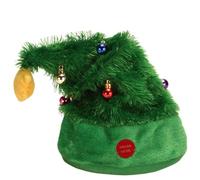 Chapeau de Noël avec musique et arbre de Noël électrique - Chapeau Père en peluche verte chantant - Jouet amusant à piles - Chapeaux pour adultes et enfants - Décoration