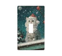 Chapeau de Noël chat sur le toit de la vieille maison couvercle d'interrupteur décoratif simple à bascule 1 gang plaque murale pour cuisine, ferme, chambre à coucher, salle de bain