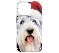 Chapeau de Noël en Forme de Chien de Berger Anglais Coque pour iPhone 16 Pro