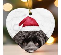 Chapeau de Noël en forme de chien portugais en céramique en forme de cœur pour sapin de Noël à suspendre - Décoration de Noël amusante - Souvenir de Nouvel An
